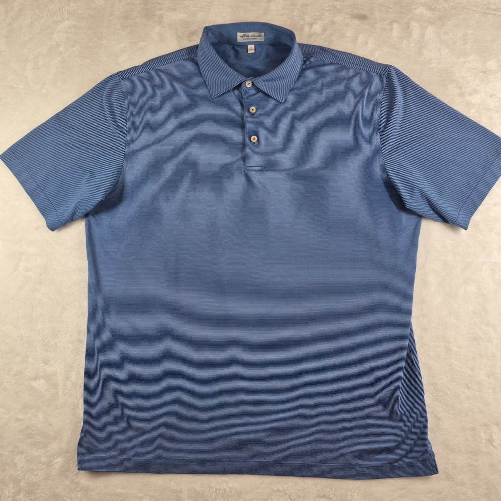 Peter Millar Summer Comfort Polo Shirt Men's Large Blue Striped Golf Performance